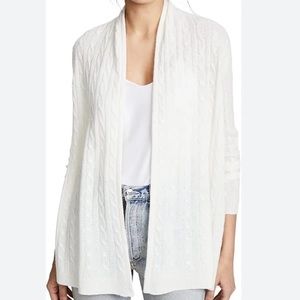 White+Warren Cashmere Cable Cardigan Open Front Collar - Black - 100% Cashmere